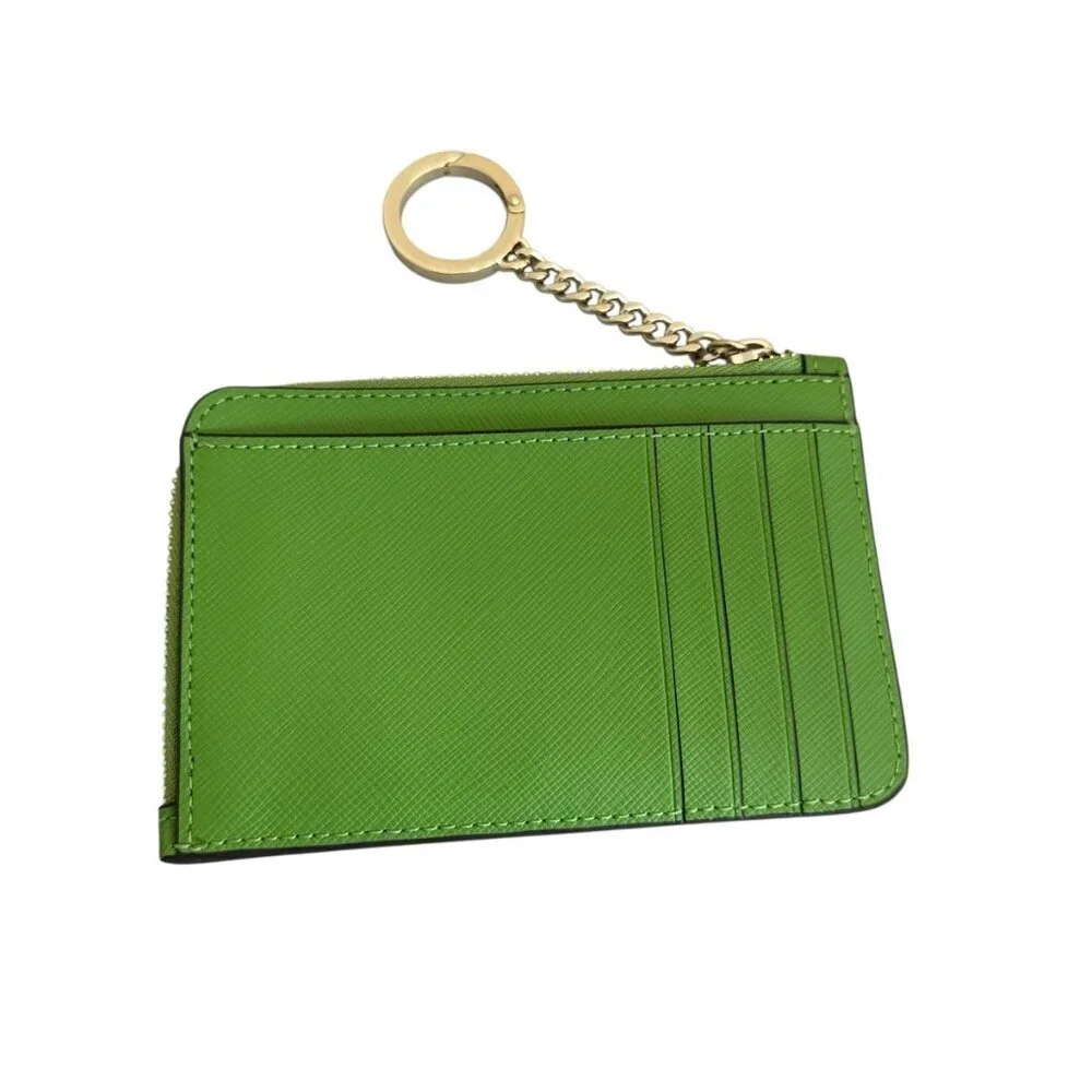 Kate Spade Madison Saffiano Pochette Bag + Card Holder Resin Chain Turtle Green
